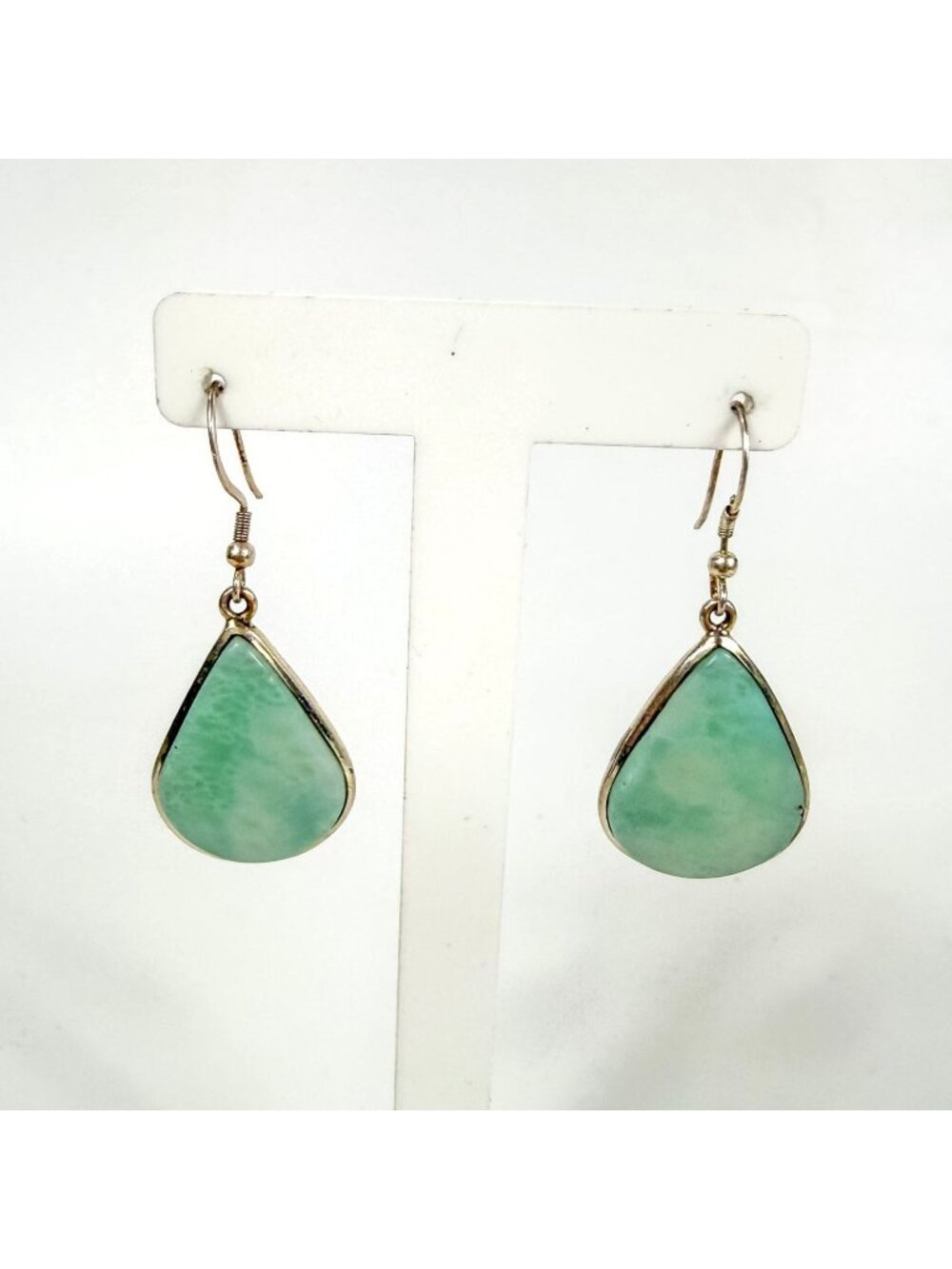 Sterling Silver Teardrop Larimar Dangle Earrings Pierced Hooks 2" Long